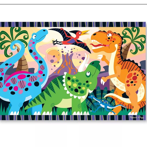 Melissa and Doug 24 piece Dinosaur Days Floor Puzzle some wear. In box - Picture 1 of 11